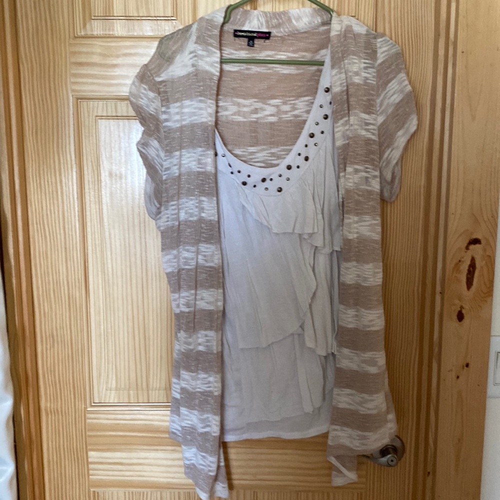 Tan and cream striped shirt one piece very cute